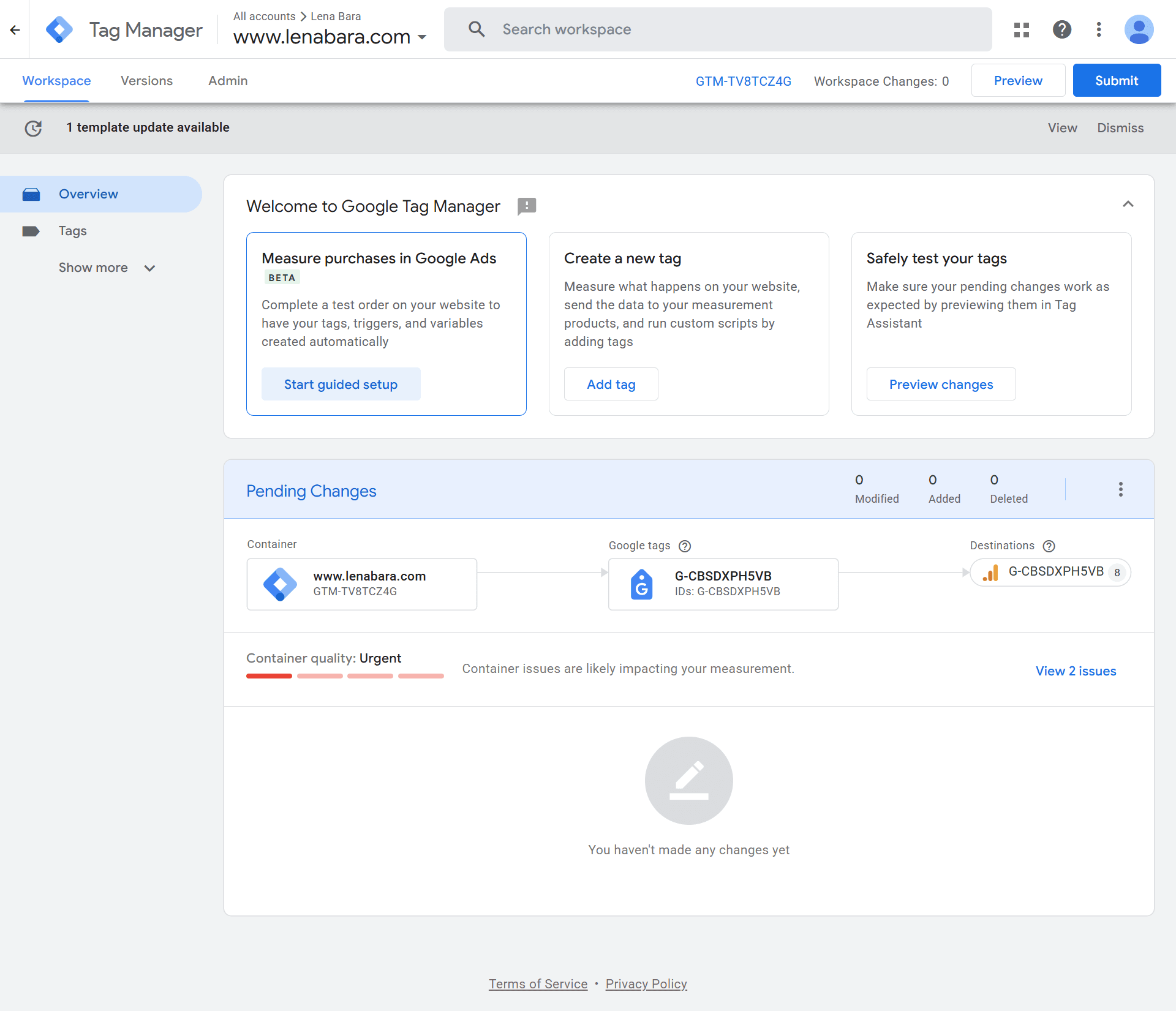 Google Tag Manager tags list showing configured tracking tags
